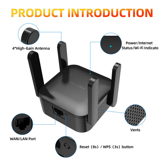 Extendeur, Amplificateur du Signal WI-FI PIX LINK double bande 1200Mgb/s