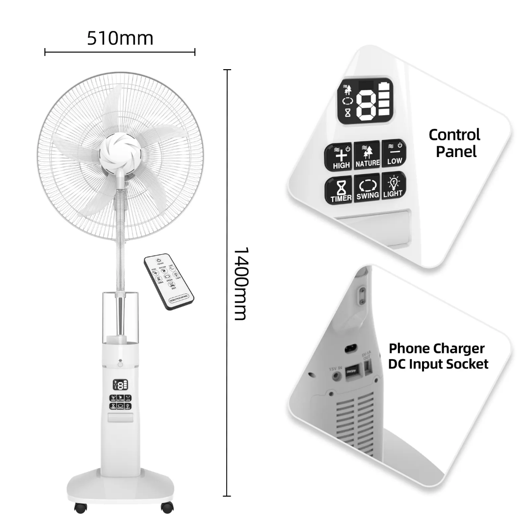 Ventilateur rechargeable 18 pouces  à eaux brumisateurs Fizzen