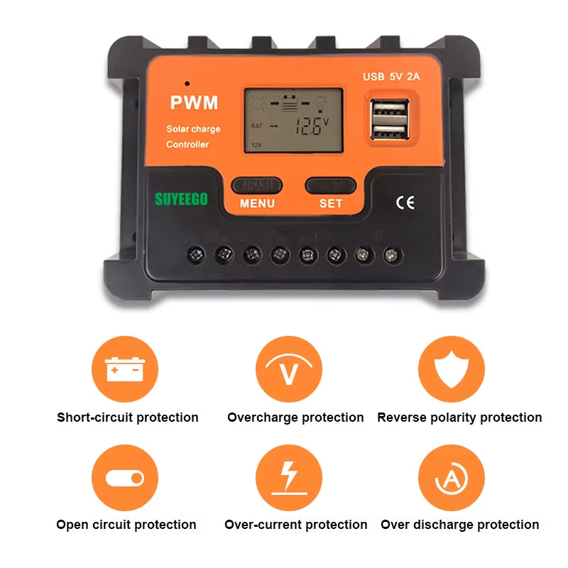 Contrôleur de charge solaire 12V/24V, Régulateurs de chargeur 30A et 60A