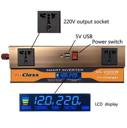 Convertisseur UPS, onduleur 2000W, fonction chargeur de batterie 12V